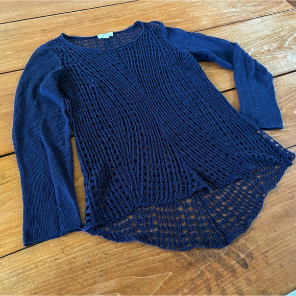 Eileen Fisher 100% Organic Linen Sweater - Open Knit - Navy Blue - Picture 3 of 9